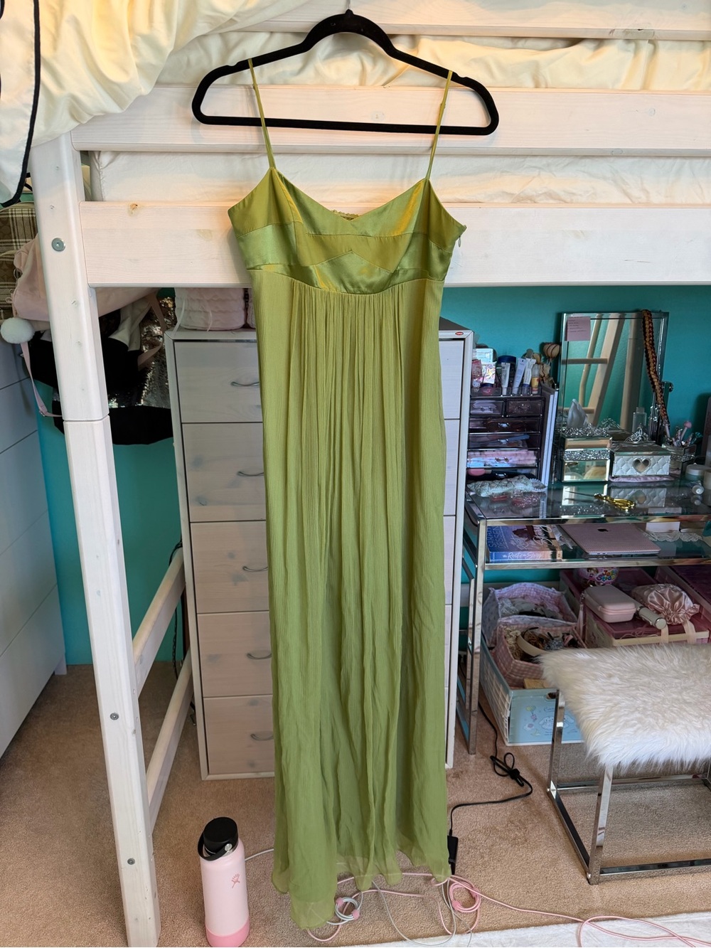 BCBGMaxAzria Olive Green Spaghetti Strap Maxi Dress